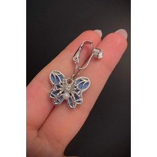 Blisse Piercing Kadın Çelik Zirkon Taşlı Mavi Incili Kelebek Figürlü Sıkıştırma Deliksiz Göbek Piercing