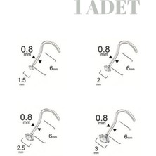 Blisse Piercing Spiral Kıvrımlı Zirkon Taşlı Çelik Hızma/6mm Bar/ 0.8mm Kalınlık/burun Piercing