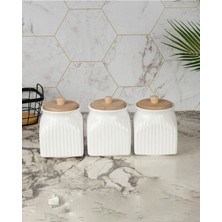 Feyza Design 3’lü Porselen Saklama Kabı Seti, Baharat, Tuz, Şeker ve Kahve Için