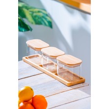 Feyza Design Bambu Standlı 3’lü Borosilikat Cam Baharatlık Seti, Şık ve Pratik Kullanım
