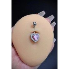 Blisse Piercing Kadın Cerrahi Çelik Pembe Kalp Figürlü Taşlı Belly Göbek Piercing