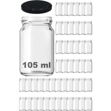 Feyza Design Şeffaf Kısa Cam Kavanoz 105 ml Siyah Kapaklı 48 Adet Set