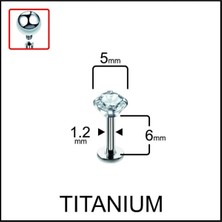 Rupen Kraft %100 G23 Titanyum Zirkon Tek Taşlı Pırlanta Model Kıkırdak Conch Tragus Labret Piercing