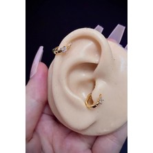Blisse Piercing Kadın Çiçek Zirkon Taşlı Tragus Helix Kıkırdak Halka Çelik Piercing