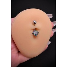 Blisse Piercing Kadın Gümüş Kare Zirkon Taşlı Belly Çelik Göbek Piercing