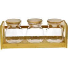 Feyza Design 3'lü Bambu Standlı Vakum Kapaklı Cam Saklama Kabı Seti