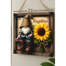 Marnello Consept "hoş Geldiniz" Kapı Süsü Retro Tarz - Gnome Ayçiçeği Ahşap Mdf 2d Kabartmalı
