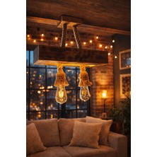 🌿 Rustik Halatlı Ahşap Avize – El Yapımı Dekoratif Tavan Aydınlatma