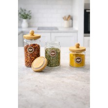 Feyza Design Bambu Kapaklı Kavanoz Seti, Baharatlık, Şeffaf ve Şık Tasarım