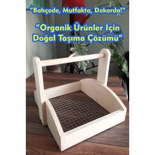 Feyza Design Doğal Ahşap Tel Sepet 38X34X32 Cm, Yumurta, Meyve ve Bahçe Hasat Sepeti