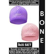 Wintoup #bone Yumuşak Elastik Silikon Havuz Deniz Yüzme Kulağa Su Kaçırmaz Büyük Beden Saç Bonesi Ikili Set