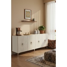 Ceneyra KA1812BTS SALKIM180 Konsol, Kahve Köşesi, Tv Sehpası, Çok Amaçlı Dolap 180CM Beyaz-Traverten-Silver