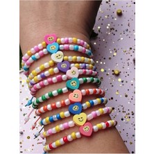 Amabel Jewelerys Çocuklara Özel Karne Bayram Doğum Günü Hediyesi Renkli Kalpler 10'lu Bileklik Seti