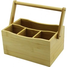 Feyza Design 3+1 Bölmeli Taşıma Kulplu Bambu Tezgah Üstü Ahşap Kaşıklık