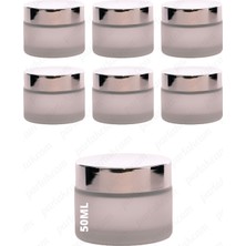 Feyza Design Parlak Gümüş Kapaklı 50ML Buzlu Cam Krem Kavanozu, 6 Adet Set