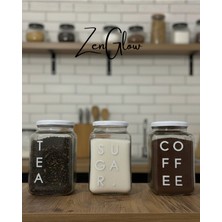 Feyza Design 3’lü Cam Saklama Kabı Seti, Çay, Şeker, Kahve Için 850 ml