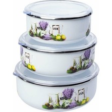 Feyza Design Renkli Desenli Emaye Saklama Kabı, 14-18 Cm, Çok Amaçlı, Dayanıklı