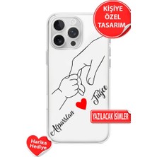 3gen Case Iphone 15 Pro Max Uyumlu Çiftler Için Isim Eklenen El Ele Aşk Kalp Desenli Şeffaf Silikon Kılıf Annebebek