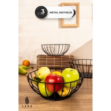 Feyza Design 3'lü Oval Siyah Metal Meyvelik ve Sebzelik Seti, 24X11 Cm, Modern Şıklık