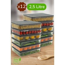 Feyza Design 12'li Mikrodalga Uyumlu Beyaz-Antrasit Erzak Saklama Kabı Seti