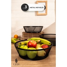Feyza Design 3'lü Siyah Metal Meyve ve Sebze Sepeti Seti, 30 Cm, Şık ve Dayanıklı