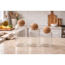 Feyza Design 3'lü Cam Kavanoz Seti, Mantar Kapaklı, Şık ve Dayanıklı Tasarım