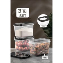 Feyza Design Pratik 3'lü 10L Siyah Saklama Kabı Kutusu Kayar Kapak Seti