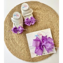 İrembaby Bebek Lohusa Seti Lila Tüylü Bebek Ayakkabısı ve Bebek Saç Bandı Lohusa Takımı Çekim-Mevlüt