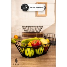 Feyza Design Şık 3'lü Oval Siyah Metal Meyve ve Sebze Saklama Seti