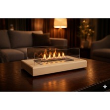Veo Store Premium Masaüstü Bioethanol Şömine - Doğal Ladin Ağacı 36X25 cm - Gerçek Alevli Portatif Şömine