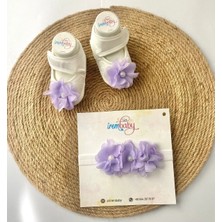 İrembaby Anne Bebek Lohusa Seti Lila Çiçekli Lohusa Tacı ve Bebek Saç Bandı Lohusa Takımı