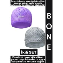 Wintoup #bone Yumuşak Elastik Silikon Havuz Deniz Yüzme Kulağa Su Kaçırmaz Büyük Beden Saç Bonesi Ikili Set