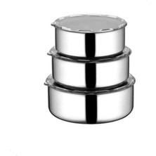 Feyza Design Paslanmaz Çelik 3'lü Saklama Kabı Seti, Büyük Boy, Dayanıklı ve Şık