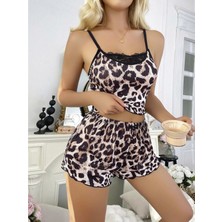 Liyuza Leopar Desenli Şortlu Gecelik Pijama Takımı 6662