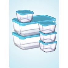 Feyza Design Mavi 6 Parça Saklama Kabı Takımı, 2 Büyük, 4 Küçük, Şık ve Kullanışlı
