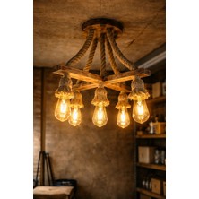 ✨ Çapraz Tasarımlı Halatlı El Yapımı Ahşap Avize – 5’li Model