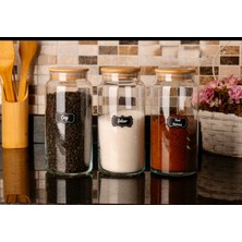 Feyza Design 3’lü 1300CC Bambu Kapaklı Cam Çay Şeker Türk Kahve Kavanoz Seti