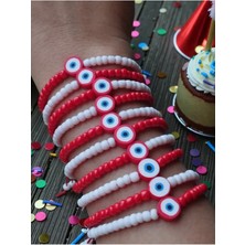 Amabel Jewelerys Kırmızı Nazar Fimolu Çocuk ve Yetişkin 10'lu Bileklik Seti (Karne-Bayram-Doğum Günü)