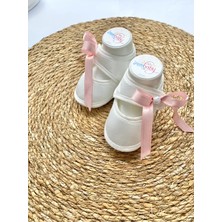 İrembaby Bebek Pembe Kurdeleli Incili Bebek Ayakkabısı Özel Tasarım