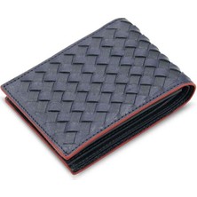 Guard Lacivert Hakiki Deri Örgü Desenli Kırmızı Erkek Cüzdan