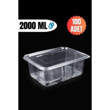 Feyza Design 2000 ml Plastik Kapaklı Kullan At Saklama Kabı 100 Adet Sızdırmaz