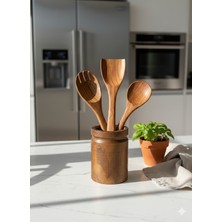 Feyza Design Akasya Ahşap Kaşıklık Takımı, 3'lü Şık ve Kullanışlı Set