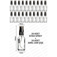 Feyza Design 30ML Siyah Sprey Başlıklı Şeffaf Şişe, 20 Adet, Kolonya ve Dezenfektan Için