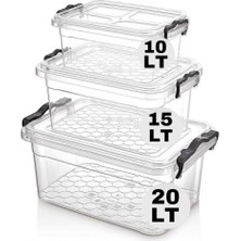 Feyza Design Pratik 3'lü Saklama Kabı Seti, 20/15/10 Lt, Erzak Koruma ve Düzenleme