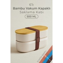 Feyza Design 12'li Bambu Kapaklı Vakumlu Saklama Kabı Seti, 500ML, Çizgili Kayık Tasarım