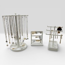 Peynir3D 3'lü Takı Düzenleyici Stand Set - Kolye, Küpe, Bileklik (Halhal, Saat Vs.) Askılık