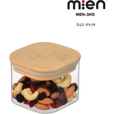 Feyza Design 6'lı Kare Bambu Kapaklı Cam Saklama Kabı, 8x6 Cm, Şık ve Dayanıklı