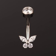 Rupen Kraft Yüksek Kalite G23 Titanium Zirkon Taşlı Kelebek Titanyum Göbek Piercingi