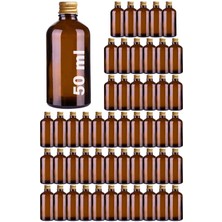 Feyza Design 50 ml Amber Metal Gold Kapaklı Shot Şişe, 50 Adet Kahverengi Cam Koli̇nya Şişesi