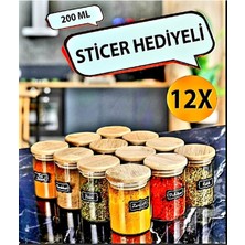 Feyza Design 12'li 200 ml Bambu Kapaklı Borosilikat Cam Baharatlık ve Etiket Seti
